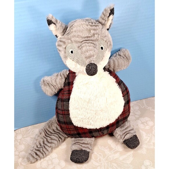 Pier 1 Imports Bentley Gray Fox Plush Stuffed Animal Plaid Stuffie Toy 15" - Picture 2 of 11